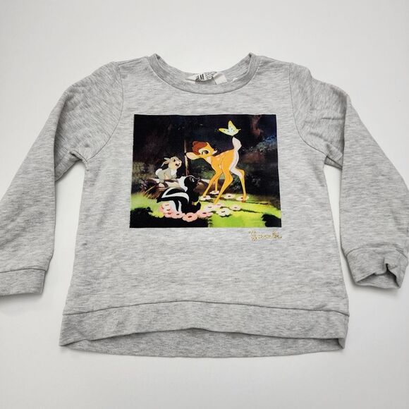 Disney H&M Girls Bambi Velvet Motif Spring Grey Sweatshirt Sweater Size 4-6 - Picture 4 of 9